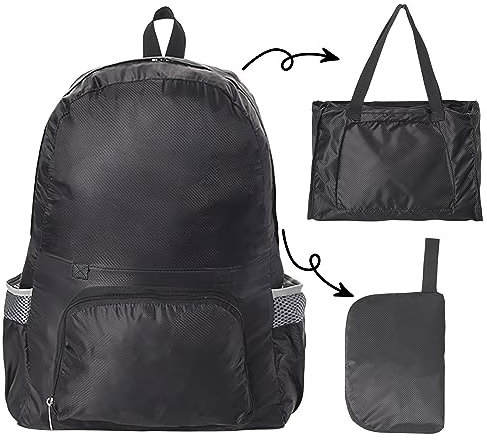 TNSLAND Zaino pieghevole ultra leggero unisex zaino da giorno per attività all'aperto, impermeabile, Nero , L