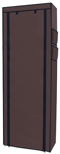 INTIRILIFE Faltschrank 170x58x28 cm in KOKOS BRAUN - Mit Reißverschluss Stoffschrank Kleiderschrank Schuhregal mit 9 Ablagefächern - Camping Steckschrank Textil Garderobe
