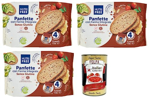 Italian Gourmet Panfette con Farina Integrale glutenfreies Brot 3 x 340g | Senza glutine, ricco di fibre; morbido a fette, praktisch zum Toasten, Gesamtnettogewicht 1,02 kg + Kostenlos Polpa 400g