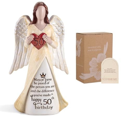 Storieme 50th Birthday Gifts for Women: Birthday Presents for 50 Years Old Woman Mum Sister Friends Angel Figurine Decoration Ornaments 7.5-Inch