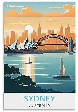 KmoNo Sydney Australien Vintage Reiseposter 20 x 30 cm Poster Dekor Malerei Leinwand Wandkunst Wohnzimmer Poster Schlafzimmer