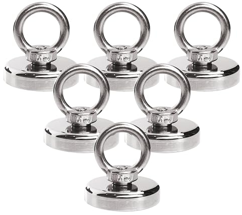 Magnetpro 55 kg ganci magnetici super forti al neodimio – Ganci magnetici con Counterunk Hole Eyebolt per cucina domestica al posto di lavoro e garage – 6 pezzi