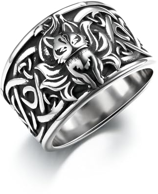 GTHIC Edelstahl-Wikinger-Ring mit keltischem Knoten für Männer und Frauen, Vintage-Stil, neunschwänziger Fuchs, Tierring, Schmuck, Geschenke, Größe 8