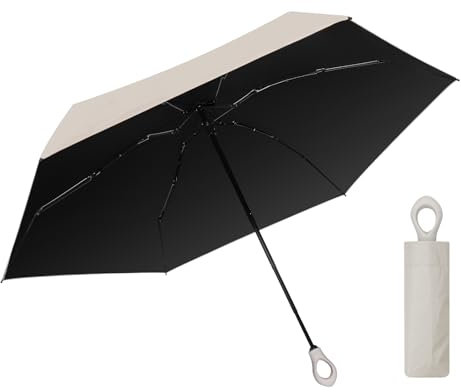 JIZZU Mini Parapluie Pliant Compact Poche Portable Ombrelle de Voyage, Anti-UV, Étanche, Résistant au Vent, Léger, Solide, pour Homme et Femme, Diamètre 90 cm (Gris)