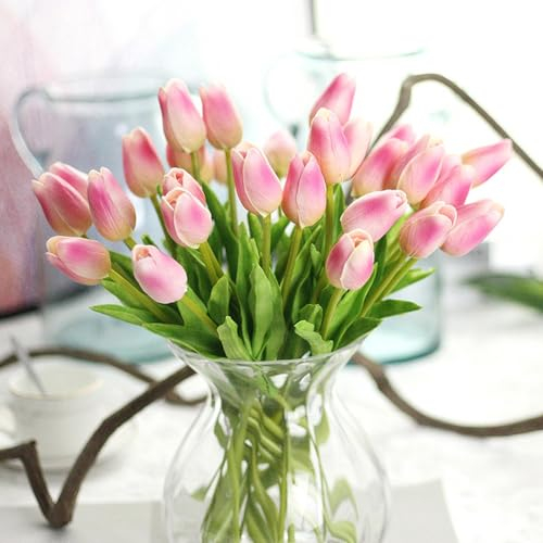 MJARTORIA 10PCS Kunstblumen Tulpen Wie Echt Frühling, Kunsttulpen Deko Künstliche Blumen Latex Real-Touch 29cm für Blumengesteck Brautstrauß Home Büro Party Dekoration