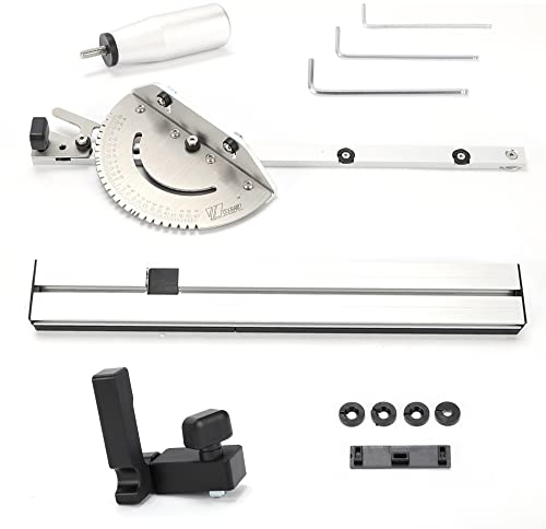 Gehrungslade Gehrungsschneidlade Gährungsschablone Gehrungslehre und Box Joint Jig Kit für präzise Holzbearbeitung, 45 cm Länge, inkl. Flip-Stop, für Tischkreissägen und Frästische