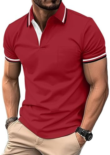 zitysport Poloshirt Herren Kurzarm Shirt Atmungsaktives Golf Polo Shirt Männer Sommer Shirts Sport Basic Slim Fit Tshirt mit Brusttasche Polohemd(rot-M)