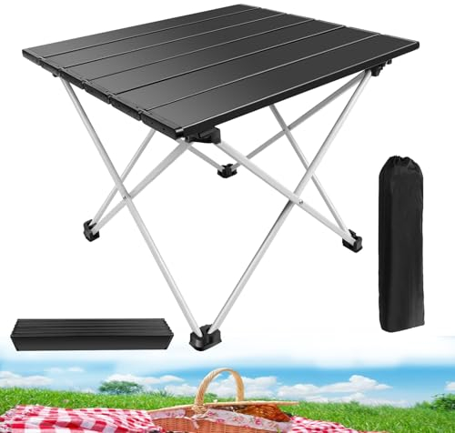 VickyHome Pop-Up-Campingtisch mit Aluminiumplatte, leicht, tragbar, zusammenklappbar, für den Außenbereich, wasserdicht, Picknicktisch mit Tragetasche für Garten, Terrasse, Picknick, Grillen, Angeln