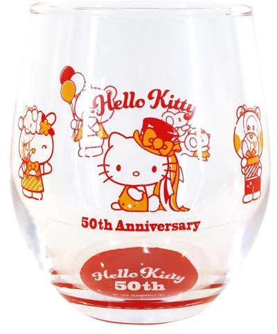 Sanrio 500125 Hello Kitty Gobelet en verre, env. Ø 8 cm x hauteur 9 cm, motif Kitty is Always near You, vaisselle, marchandises, marchandises diverses, rouge, fabriqué au Japon