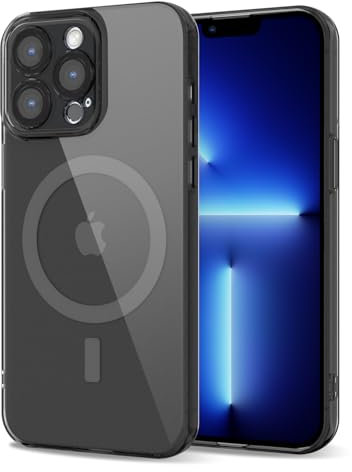 Svanove for iPhone 13 Pro Max Case Clear Compatible with Magsafe, Transparent Magnetic Magnet Mag Case, Cute Slim Thin Silicone Grip & Shockproof Camera Cover Drop Protection Bumper, Black