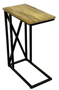 SAM Laptoptisch Granada, Mangoholz massiv, Notebooktisch/Beistelltisch für Wohnzimmer/Schlafzimmer, mobiler Kaffeetisch, Gestell Metall Schwarz, C-Form, 47,5 x 27 x 67,5 cm