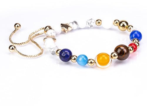 EMPORIA Sonnensystem Armband, Perlenarmband Damen Galaxy mit neun Planeten, Glück, Sicherheit, Chakren-Energie