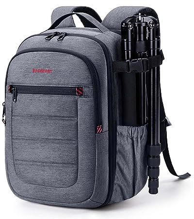 bagsmart Kamerarucksack Spiegelreflex Kameratasche für Fotografen, Wasserdichter Fotografie Reiserucksack mit 15,6-Zoll Laptopfach,Grau