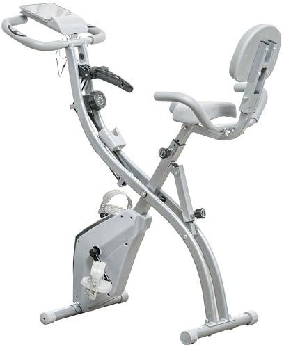 HOMCOM Faltbarer Heimtrainer, Trainingsrad, Hometrainer für Erwachsene, 8 magnetische Widerstandsstufen, Handpulssensoren, LCD-Multifunktionsdisplay, verstellbarer Sattel, Stahl, silbergrau