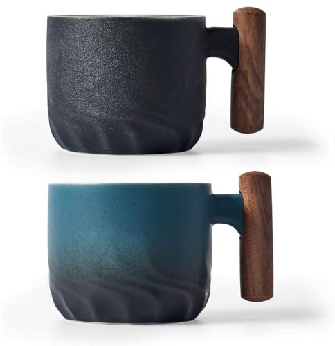 ERBO 2er Set Espressotassen 70 ml, Premium Espresso Tassen mit Henkel, Mini Teetasse Kaffeetasse aus Keramik, Kleine Espressotassen, Espresso Mokkatassen, Kaffeebecher für Espresso Tee (Schwarz+Blau)