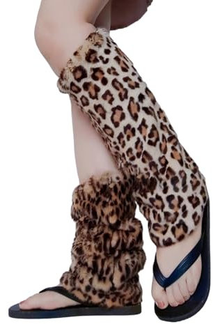 Illkjasfc Leopard Fuzzy Kunstfelle Beinwärmer Felle Absätze Stiefel Manschettenhülle Ein Paar Karneval Stiefelhülle JK Uniform
