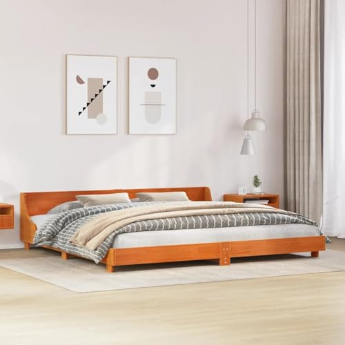 Juroupi Massivholzbett ohne Matratze Bettrahmen Bett Bettgestell Betten Bett Holz Bed Frame Bettgestell Holz Wachsbraun 180x200 Kiefernholz - 850721