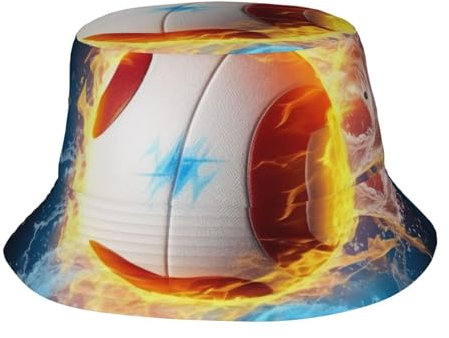 BNVSADC Volleyball with fire and ice Printed Fishing Hat for Men Women Bucket Hat Hiking Beach Golf Sun Hats Black