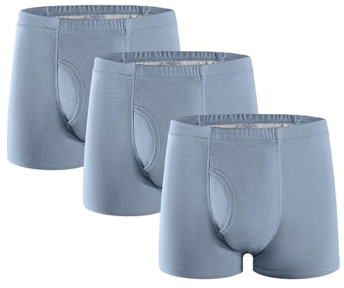 3 Pcs Men’s Incontinence Pants Cotton Washable Reusable Incontinence Boxer Briefs with 250 ML Absorbency Protective Underwear for Men Misty Blue Size S