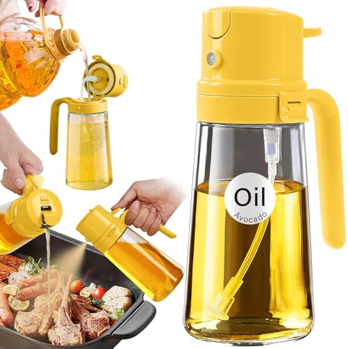 YARRAMATE 16oz/470ml Easy Refillable Oil Sprayer for Cooking, 2 in 1 Oil Dispenser for Kitchen and Oil Sprayer Bottle, Food-Grade Glass Oil Mister with Simple Open Design, Air Fryer,BBQ (Orange)