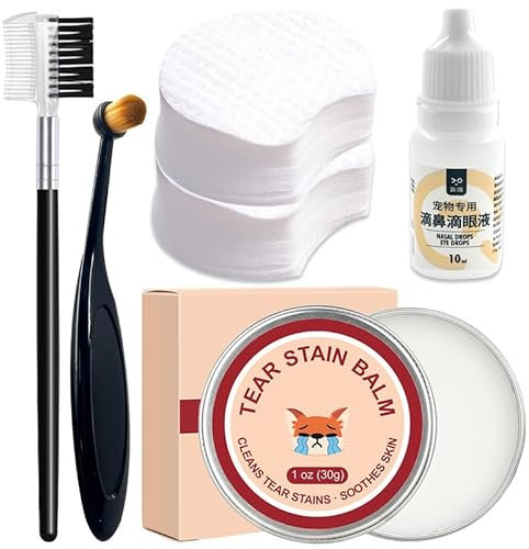 Ourdort 5 in 1 Tränenfleckenentferner Kit für Hunde & Katzen, Reinigt Sanft und Stellt die Strahlenden Augen Wieder her, Augenpflegebalsam zur Entfernung von Tränenflecken bei Haustieren