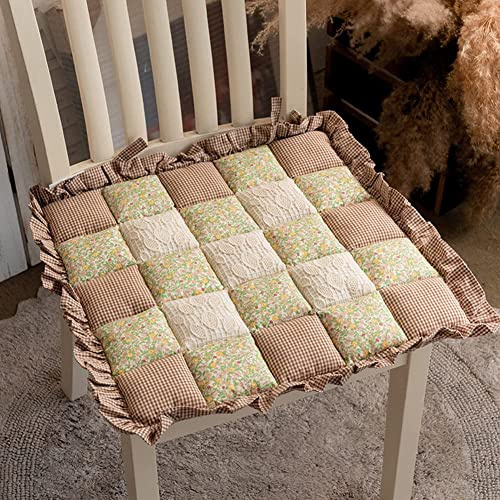 Stuhlkissen mit Spitzen Patchwork Muster Stuhlauflage mit Bändern Moderne Quadratisches Sitzkissen mit Rüschenrand und Bauernhaus Blumenmuster für Küche Esszimmer und Büro (Typ I 40,6 x 40,6 cm)