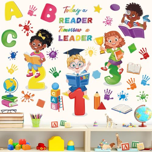 wondever Wandtattoo Bücher Lesen Kinder Wandsticker Zitate Handabdruck Bunt | Abziehen und Aufkleben, Abziehbar, Wandaufkleber Selbstklebend für Kinderzimmer Babyzimmer Schlafzimmer Wanddeko