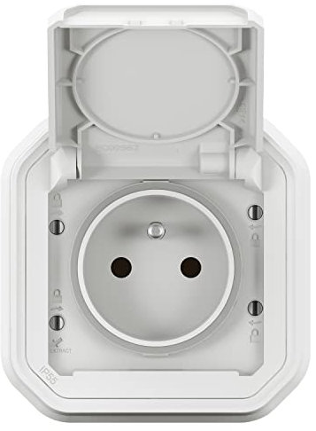 LEGRAND | Prise De Courant Plexo Standard Franco-Belge, Étanche IP55 Résistante À L'Eau Et À La Poussière, Résistance Aux Chocs IK08, Livrée Complète Pour Montage En Encastré Blanc