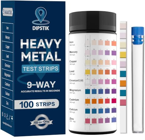 Strisce reattive per metalli pesanti in 9 misure, kit da 100 pezzi per test domestici dell'acqua per ferro, mercurio, rame, piombo, cromo, magnesio, cadmio, calcio, zinco