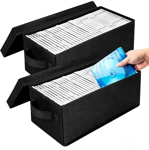 Aolawco 2 Pack CD Storage Boxes with Handles -14.1*6.2*5.5 CD Case-Black | Foldable CD Organizer Box with Lids Dust Proof Holds 35 CDs in Full Jewel Cases,70 CDs in Slim Cases,180 Discs in CD Sleeves