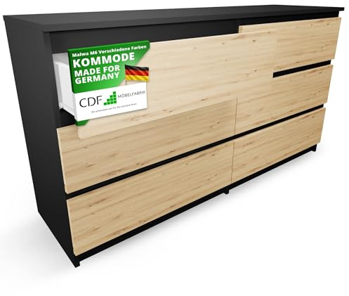 CDF Kommode Anthrazit Artisan mit 6 Schubladen 40 cm Tief Komodenschrank Komode für Wohnzimmer Schlafzimmer Schubladenschrank Malm Kommode viel Stauraum Geeignet Organizer Kleidung 138cm Breite Modern