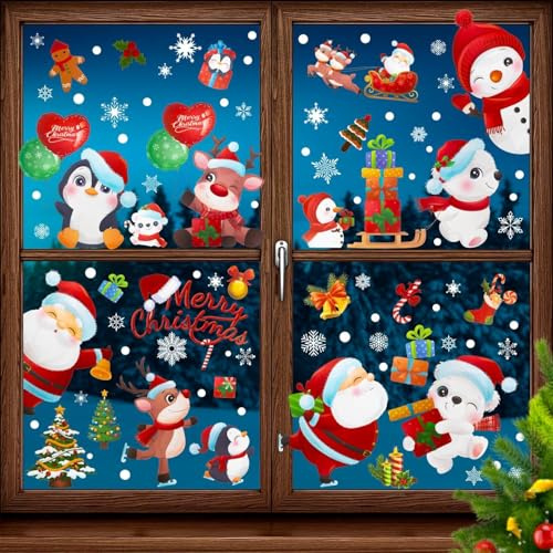 Adesivi Finestre Natale, Vetrofanie Natale Eleganti, Sticker Natalizi per Finestre, Decorazione Natalizia Finestra per Decorazioni Natalizie e Invernali (9 Pezzi)