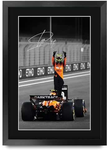HWC Trading Lando Norris McLaren Scene 104 Geschenke Gedrucktes Signiertes Autogramm Foto für Fromula 1 und Motorrennen Fans - A3 Gerahmt