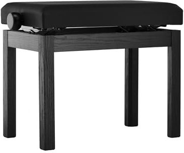 GEWA Pianobank Student - Massivholz - Sitzbezug Kunstleder - Leichtgängige Höhenverstellung 48-57 cm - Stabile Konstruktion - schwarz matt
