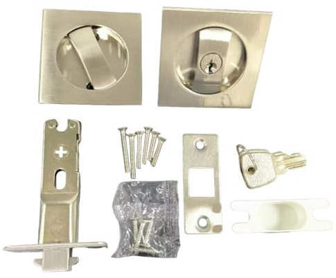 KIXZSAZ Serrure à galandage carrée renforcée, loquet de porte, bouton, alliage d'aluminium, double verrouillage pour plusieurs personnes et invités, argent