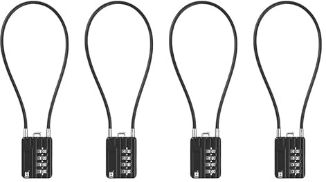 RESET-200 4-Digit Combination Cable Padlock, 3 mm, 30 cm, 4 Pack | Includes 4 locks. 30 cm measures cable only, not the lock body; the 3 mm cable and end fitting must pass each opening.