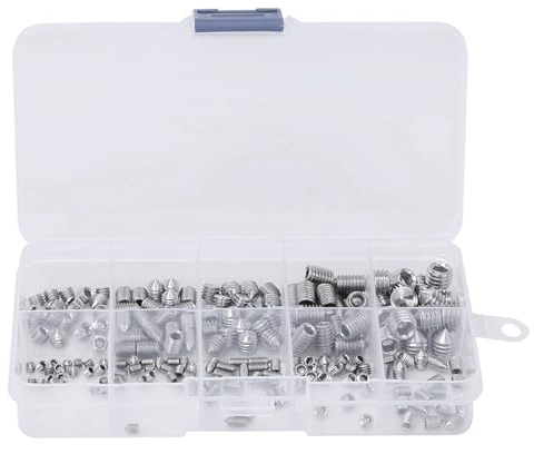 SIXRUN 200Pcs Grubenschrauben, Professionelle Edelstahl-Sechskant-Sackloch-Kegelspitzen für Präzisionsinstrumente, mit Kompakter Aufbewahrungsbox, M3 M4 M5 M6 M8