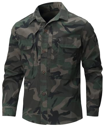 CoXuantion Chemise pour Homme Manches Longues Loisirs Sport Extérieure Fonctionnelle Chemise Sespirante à Séchage Rapide Boutonnée Protection UV pour Safari Voyages 3XL,Camouflage