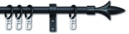 CG-Sonnenschutz Gardinenstange Lilie ausziehbar 16/13 mm schwarz oder silber komplett inkl Träger & Ringe (70-120 cm, schwarz)