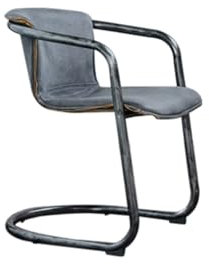 KAWOLA Esszimmerstuhl Leder mit Armlehne Filly Stuhl, Freischwingender Design, Stahlrahmen, Grau 54/73/61cm - Ideal für Schmink- & Schreibtisch