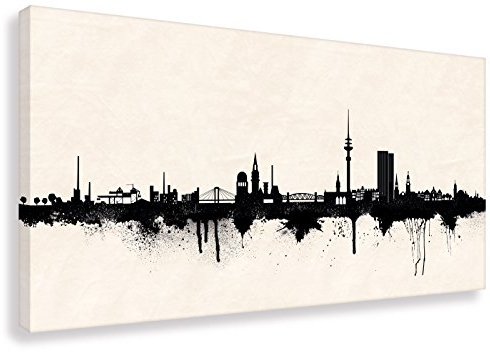 Moderne Hamburger Skyline - Schwarz/Weiß 20x50cm - Stadt Hamburg Kunstdruck 2cm (div. Varianten/Größen)- Leinwandbild Wandbild Wanddekoration Kunstbild Leinwanddruck/fertig zum aufhängen
