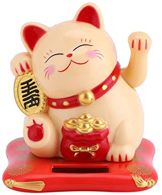 Nikou Maneki Neko Fortune Cat, Glückliche Katze Solarbetriebene Mini Katzen Reichtum Nette Katze mit dem Winkenden Arm, Solar Winkekatze Glücksbringer Dekor Auto Dekor Begrüßen (Gelb)
