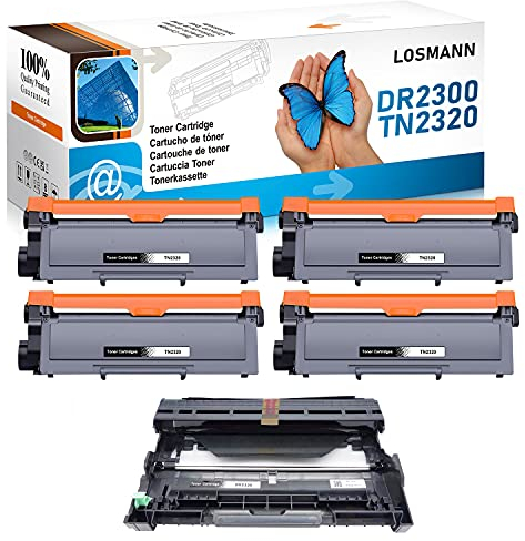 LOSMANN 4x Toner & 1x Trommel Kompatibel zu Brother TN2320 DR2300 für Brother HL-L 2380 DW DCP-L 2500 D DCP-L 2500 Series DCP-L 2520 DW DCP-L 2540 DN MFC-L 2703 DW MFC-L2720DW MFC-L2740CW MFC-L2740 DW