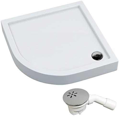 VBChome Duschwanne Duschtasse 90 x 90 x 14 R55 cm Viertelkreis für Duschkabine Styroporträger flach Sanitär-Acryl Duschbecken stabil glatt weiß Dusche+ Ablaufgarnitur