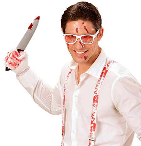 NET TOYS Coltello insanguinato Gadget per Halloween - Nero-Argento 30cm - Lama inquietante con Schizzi di Sangue Gadget per Party - Ideale per Feste a Tema e Party Horror