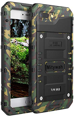 Mitywah wasserdichte Schutzhülle für iPhone SE 2020, robust, langlebig, Metall, Ganzkörper-Schutzhülle, integrierter Bildschirmschutz, wasserdicht, stoßfest, militärische Qualität, Camouflage