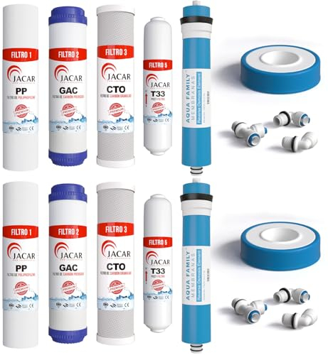 JACAR - Umkehrosmose-Filterset 5 Stufen | Kompatibel mit allen Modellen | Für Osmosefilter & Osmoseanlage | Trinkwasser- & Lebensmittelreinigung | 8 Unidad (Paquete de 2) PP