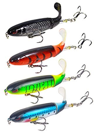 Nuguri Angelköder 4 Stück Wobbler Set Bleistift Popper Wobbler Angelköder Set Kunstköder mit 2 Drillingshaken Gummifische Seefischköder Set Kunstköder für Süßwasser und Salzwasser