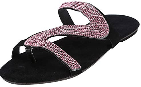 Onsoyours Infradito Donna Sandali Estate Flip Flops Pantofole Ciabatte da Mare per Spiaggia e Piscina Strass Scarpe Casual Open Toe Tacco Piatto D Rosa 43 EU