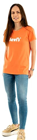 Levi's Women's The Perfect Tee- Poster Logo T-Shirt, Orange, XS